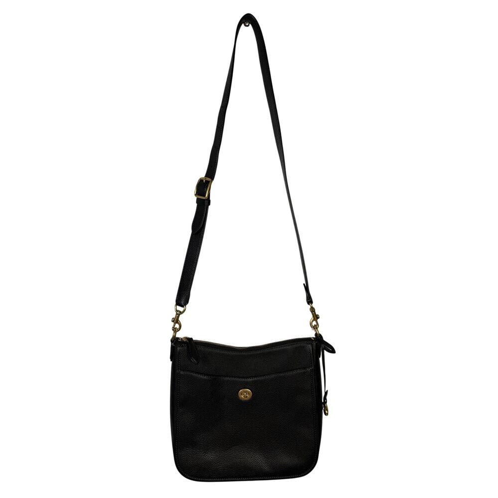 Coach Black Pebbled Leather Turnlock Zip Crossbody Shoulder Bag Purse
